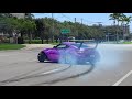 Crazy burnouts drifts and loud exits from boosted bagel bash  cars and coffee palm beach bagel