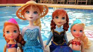 POOL ! Elsa and Anna toddlers - Barbie is the lifeguard - splash