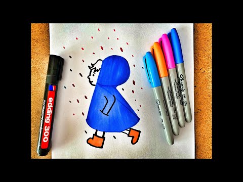 R Harfinden Yağmurda Yürüyen Sevimli Kız Çizimi / Nasıl Çizilir? / Eğlence ve Sanat Platformu