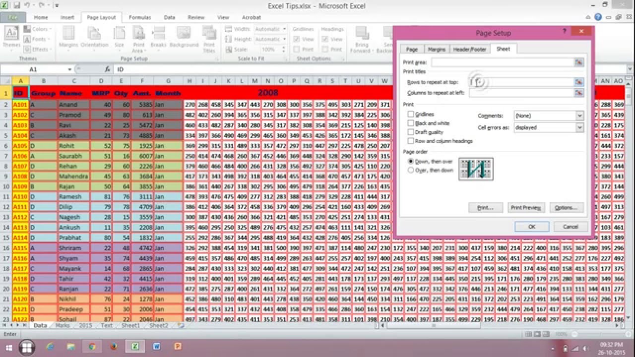 Set the labels in the fourth row to repeat on each page