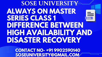 AlwaysOn Master Series Class1|| Difference Between HA and DR in Sql Server || Contact +91 9902590140