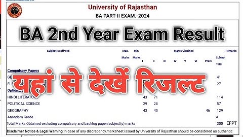 Rajasthan University Exams Result 2024 l Rajasthan University BA 2nd Year Result/ Non College Result