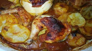 طعم رائع وخطييير .. Potatoes with chicken ..   أحلى صينية بطاطس بالفراخ