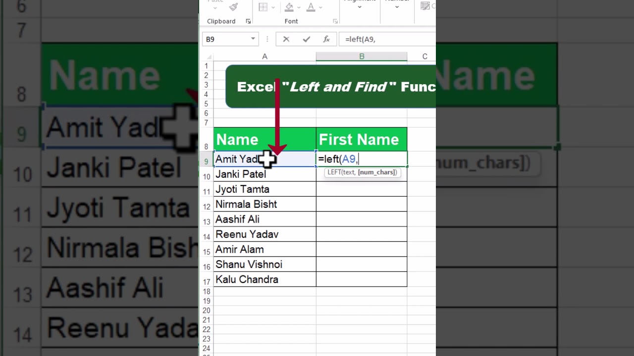 Use of Left & Find Function in Hindi