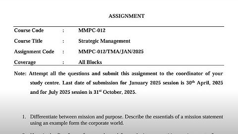 IGNOU MMPC-012 Solved Assignment Jan 2025 | July 2025 [FREE] | MBA | Strategic Management