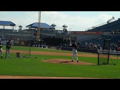 Andrew Brackman pitches to Gardner and Granderson ...