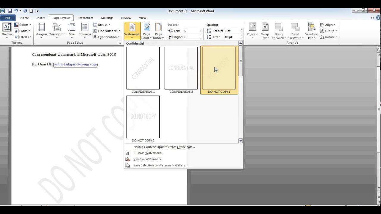 Cara Membuat Watermark Di Microsoft Word 2010 Youtube