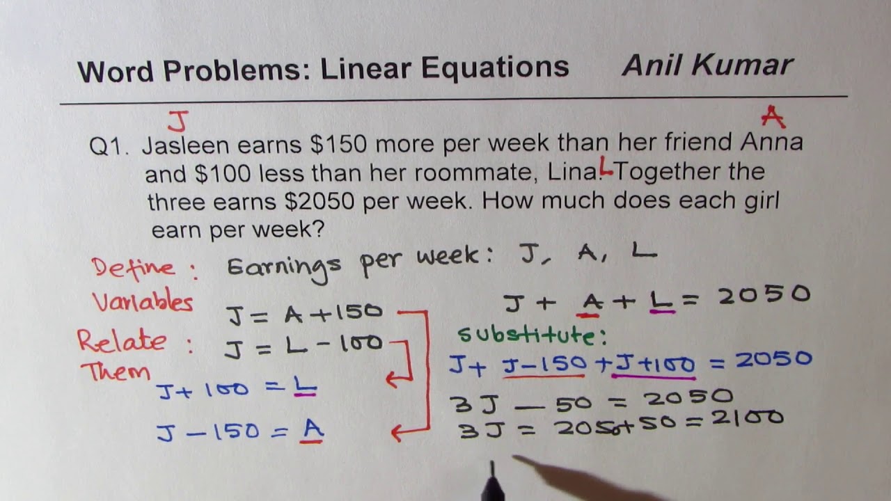 Word Problems 20 Variables Linear Equations: Part 20