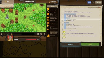 CODE COMBAT PYTHON level BACKWOODS FORK, Arguments Basic Syntax Functions If Statements Variables Wh