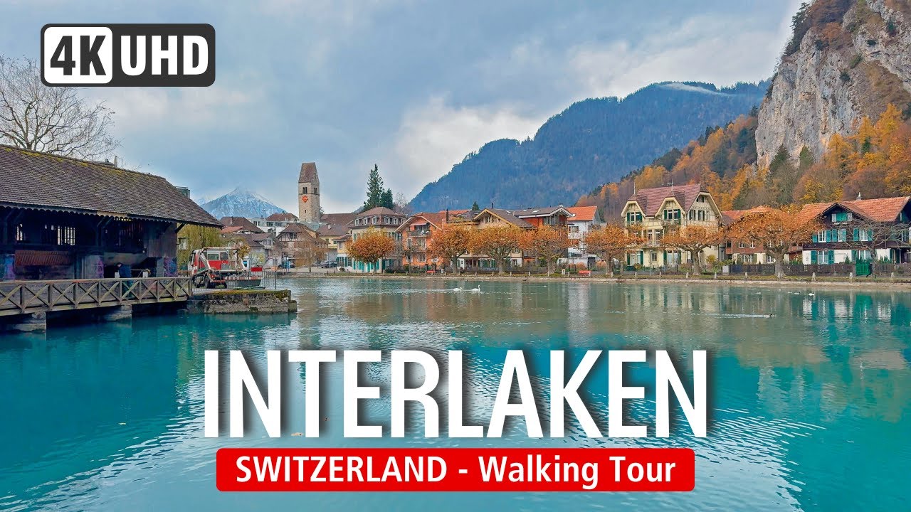 Пешеходная экскурсия по ИНТЕРЛАКЕНУ 🇨🇭 Осенняя прогулка в ШВЕЙЦАРИИ (4K 60fps)