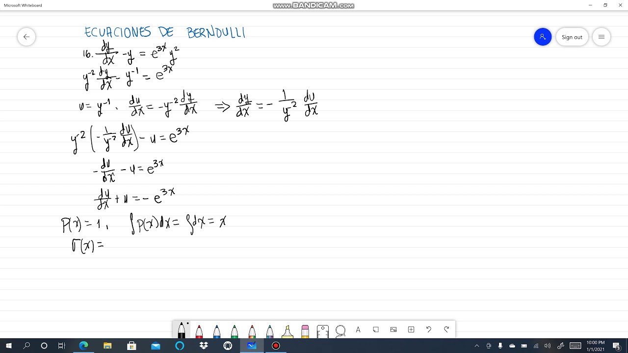 16 Dy Dx Y E 3x Y 2 Ecuaciones De Bernoulli Alexander Estrada Youtube
