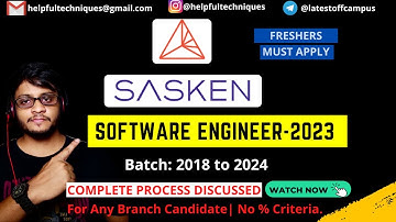 Sasken Latest Recruitment - 2023 | For Any Batch & Branch | Fresher Must Apply | Software Engineer.