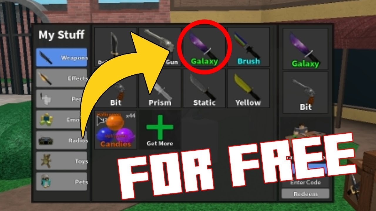 Getting The Galaxy Knife For Free In Murder Mystery 2 Roblox Youtube - gun codes for roblox murder mystery 2 the hacked roblox game