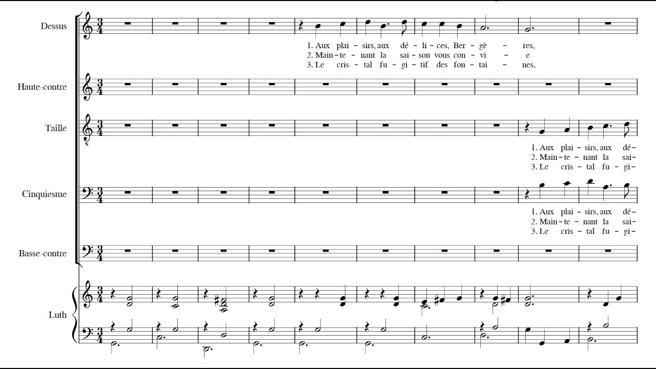 PIERRE GUÉDRON: Aux plaisirs, aux délices bergères (Polyphonique) PDF SCORE