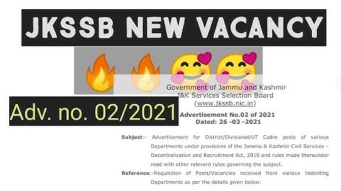 New vacancy from JKSSB From jkssb 🔥🔥🔥🔥🔥🔥 Adv. 02/2021