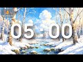 5 Minute Winter Timer with music for Classroom | Calm Music & River Sounds | Snowy Winter Scene
