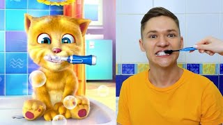 Talking Ginger | teeth brush | sleeping fun | talkingcat | talkingtom |