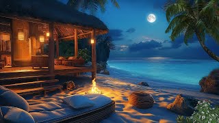 Soulful Tranquility 🌜Escape to Summer Beach | Soothing Ocean & Crackling Fire Sounds | Sleep, Relax