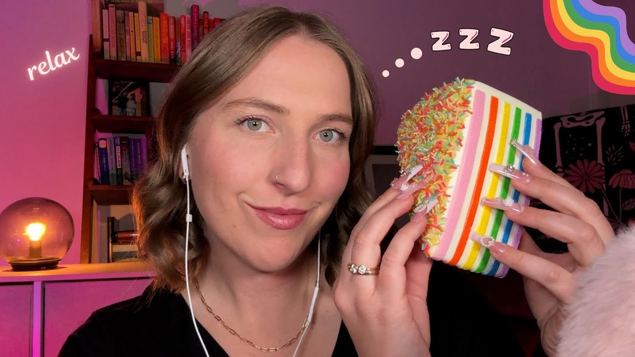 ASMR TINGLIEST Trigger EVER😌 Rainbow Cake for 23 Min Straight🍰🌈 Scratching, Tapping, Gripping, Etc.