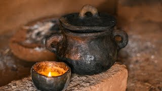 Making clay soup pot and sealing cracks with natural sealant