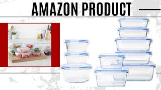 Amazon Basics 20-Piece Glass Food Storage Containers, 10 Count of Bases and Plastic Lids,