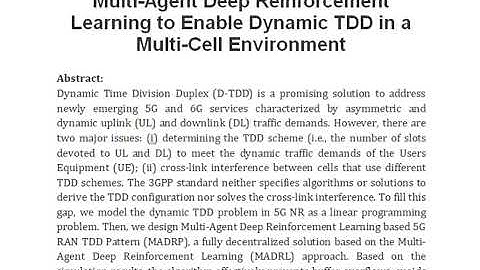 Multi Agent Deep Reinforcement Learning to Enable Dynamic TDD in a Multi Cell Environment