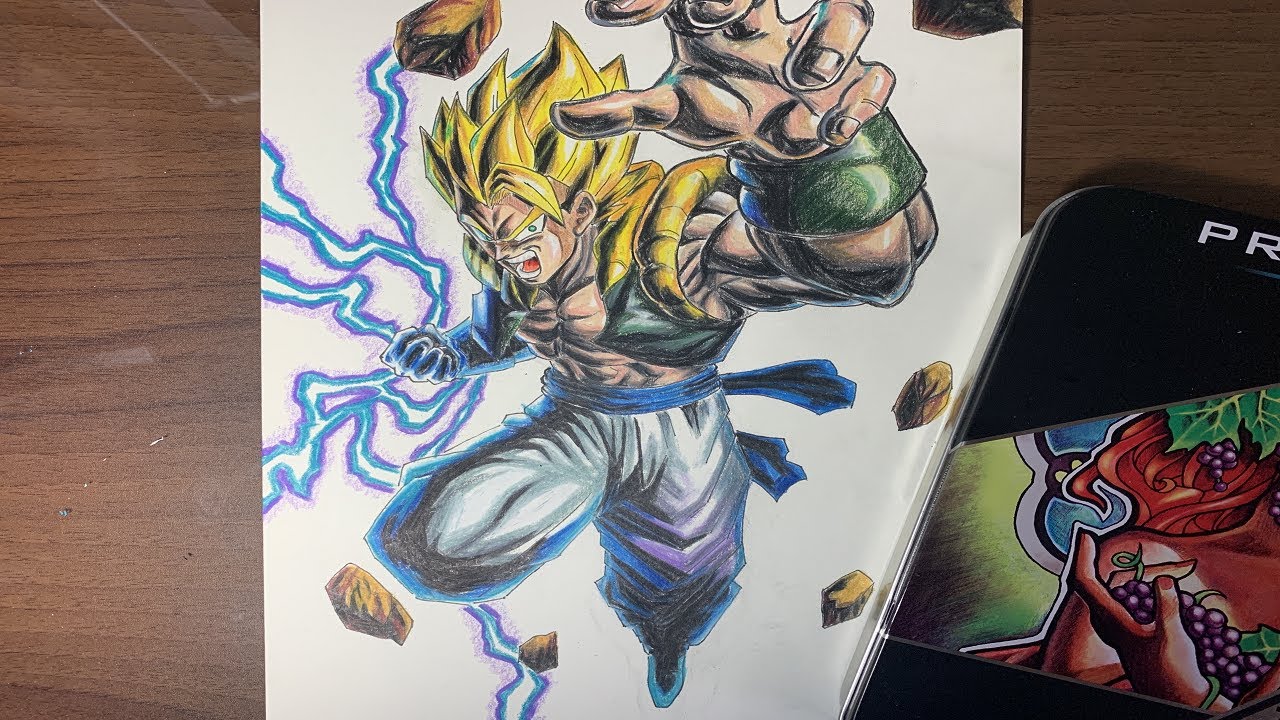 Drawing Gogeta, with colored pencils - YouTube