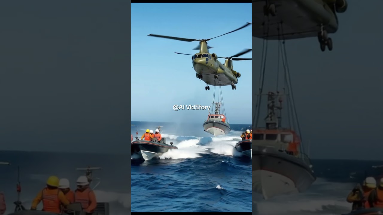 Helicopter Lifts Boat in Epic Rescue Mission at Sea! 🚁🌊 