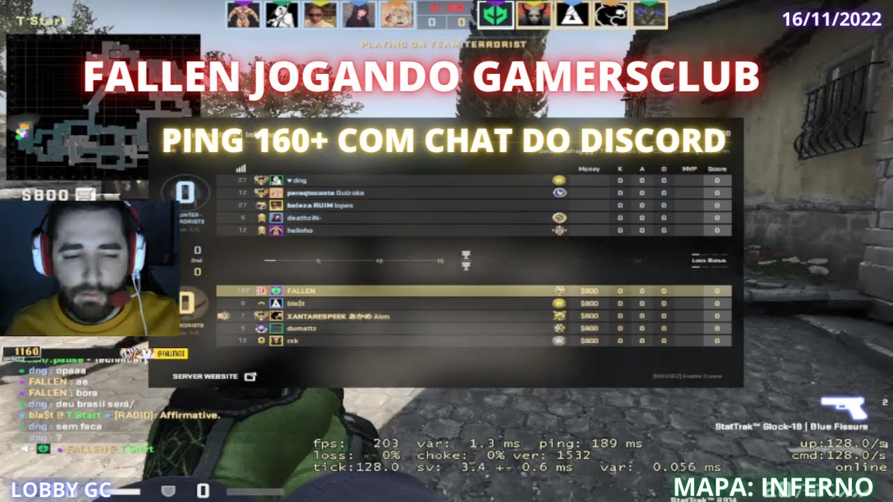 FALLEN JOGANDO LOBBY NA GAMERS CLUB (INFERNO) COM CHAT NO DISCORD