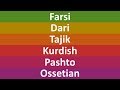 IRANIAN LANGUAGES: Persian (Farsi, Dari, Tajik) Kurdish (Kurmanji) Pashto & Ossetian