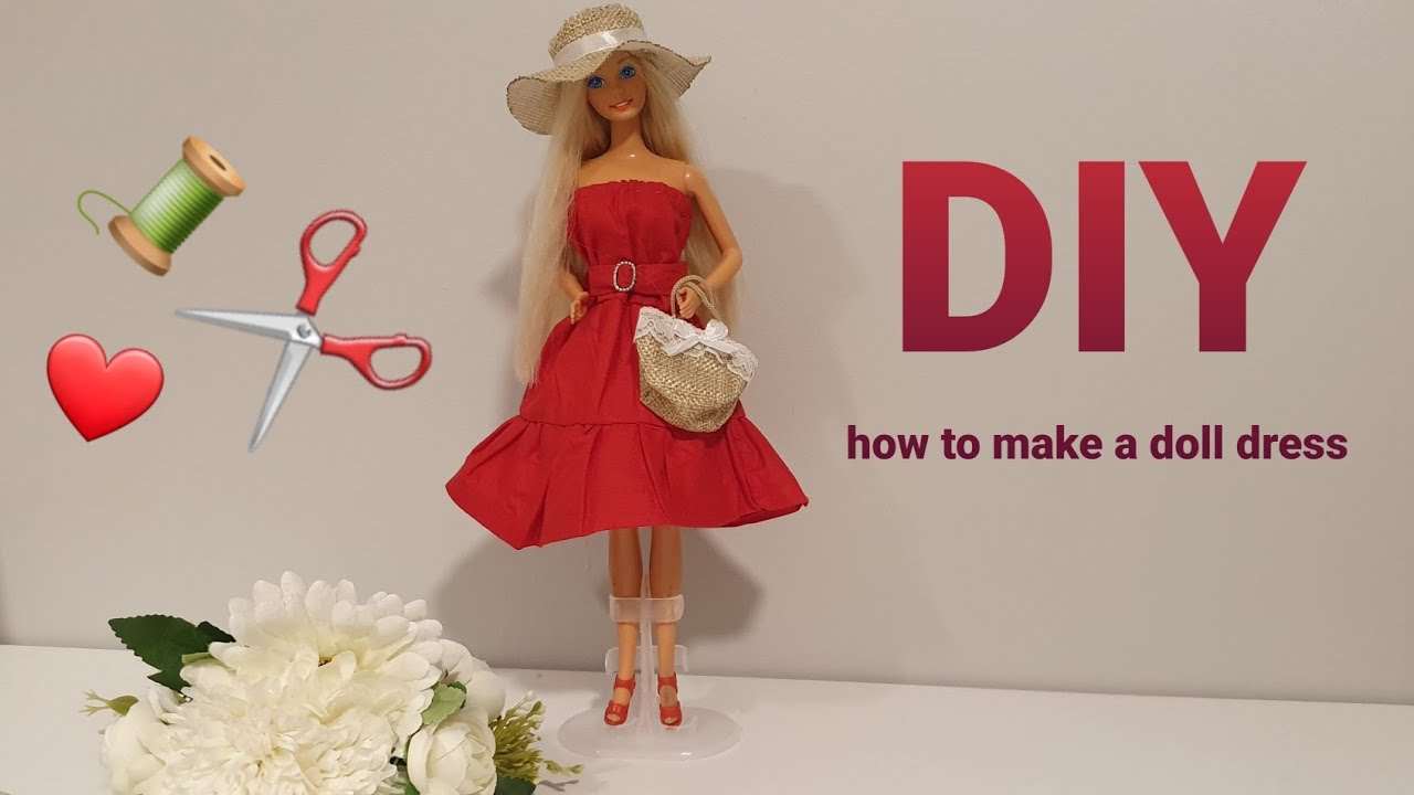 Easy Sewing Red Dress for doll | No Sewing Machine Needed #DIY#tutorial