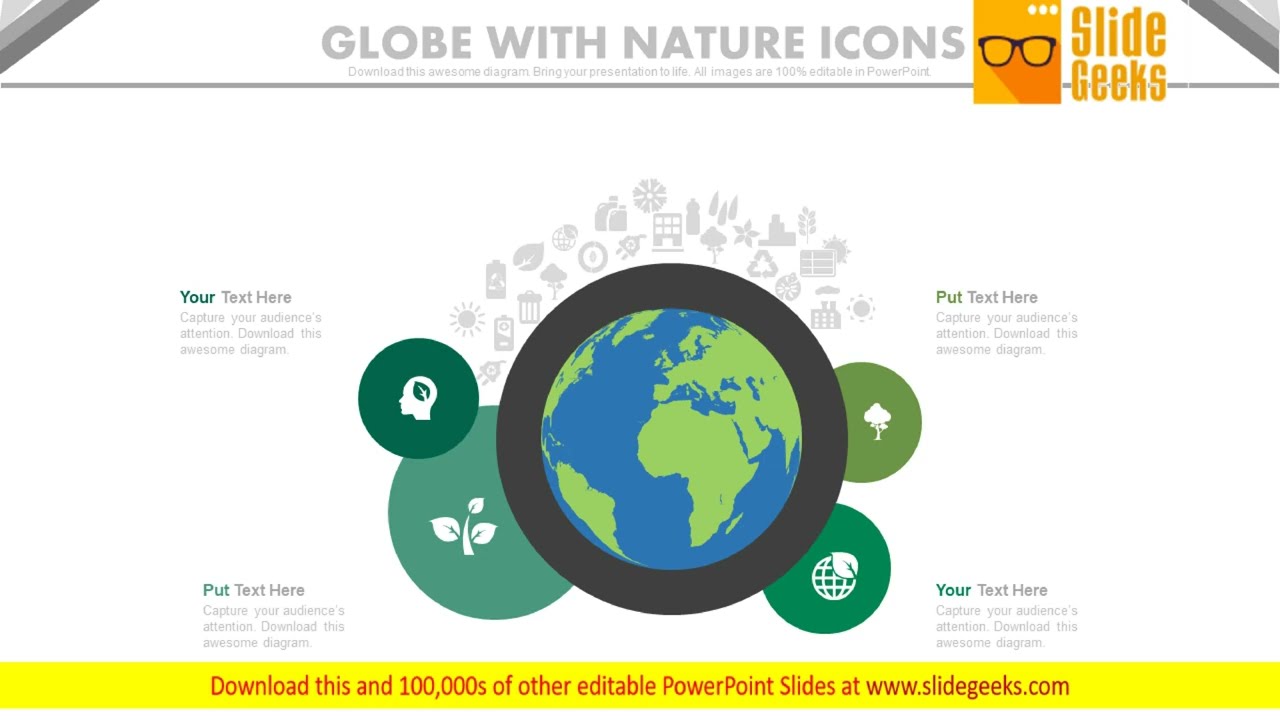 Globe With Nature Icons For Environment Protection Powerpoint Slides