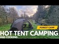 Winter hot tent camping and cooking. A solo adventure in the forest / Camping in the rain.