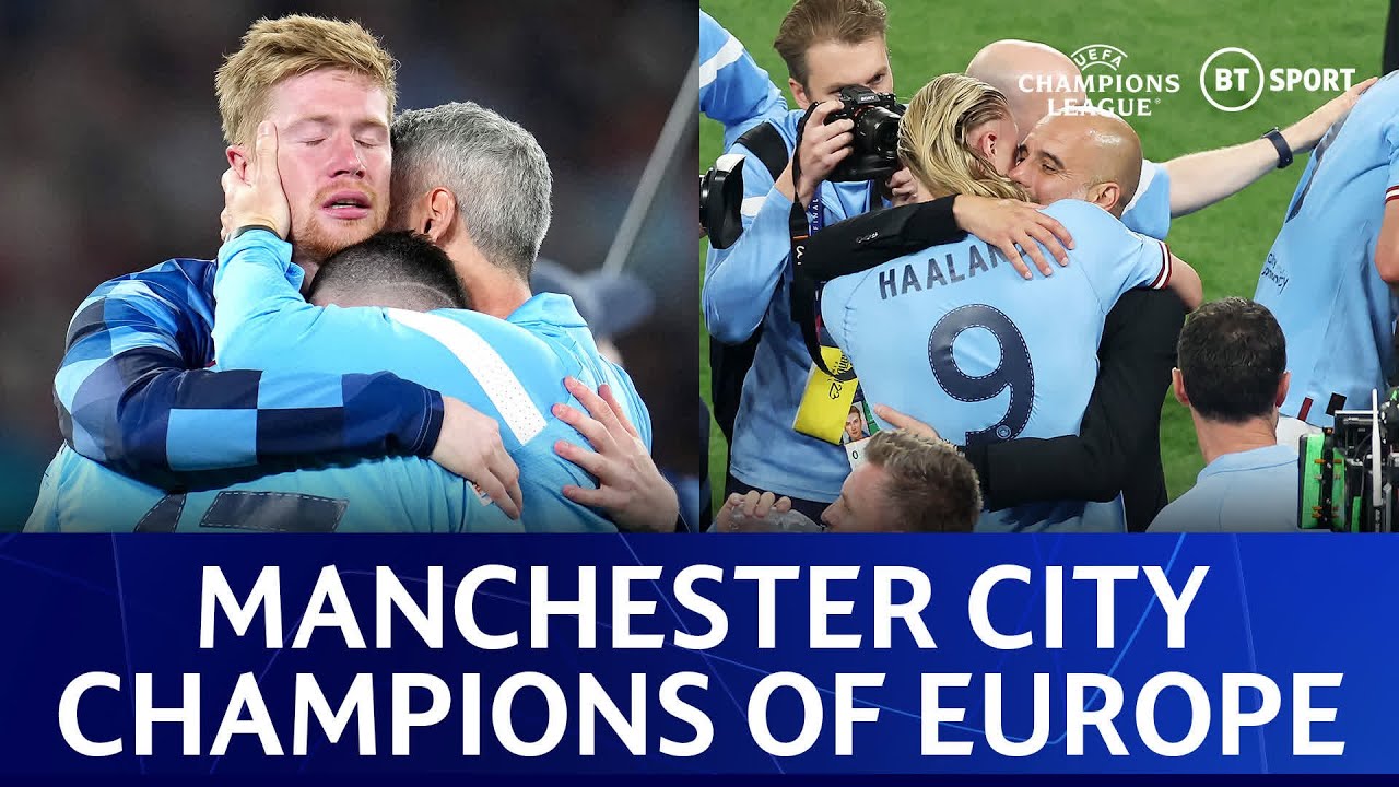⁣EPIC FULL TIME SCENES as Manchester City win the UEFA Champions League 🏆 BLUE MOON RISING 🔵