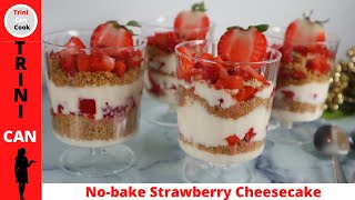 easy NO BAKE STRAWBERRY CHEESECAKE - (mini party cups)
