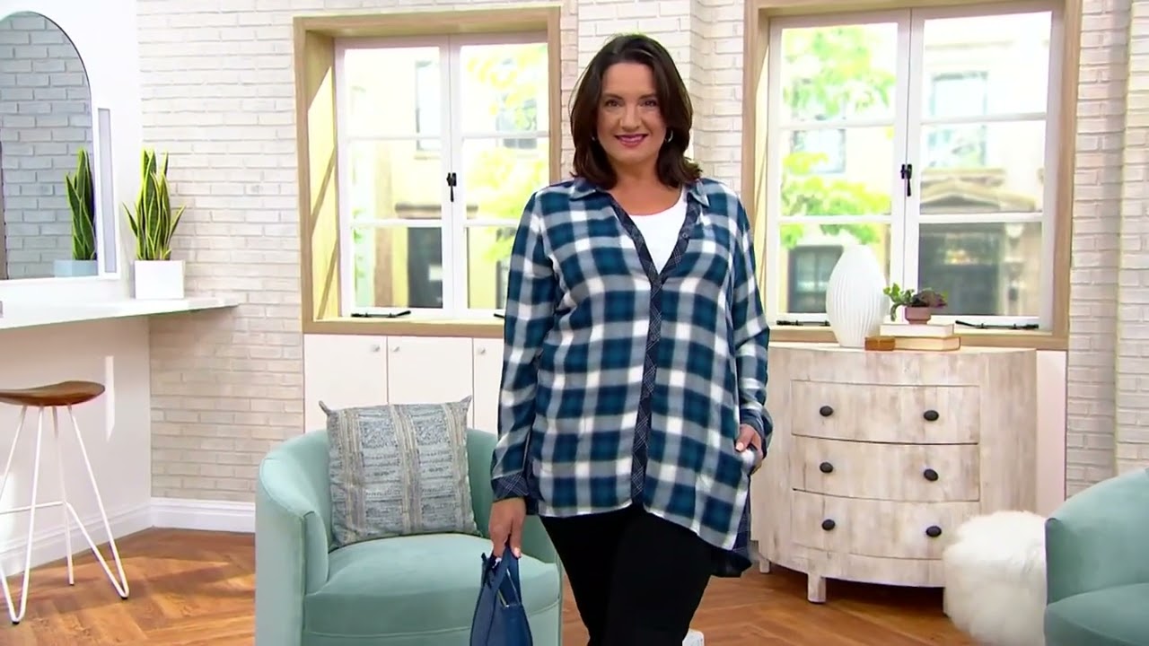 Susan Graver Weekend Soft Yarn-Dyed Plaid Button Front Tunic Shirt on QVC