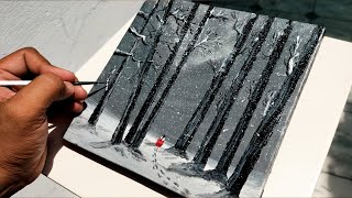 Relaxing Winter Snowfall Scenery with Lonely Girl/Easy Acrylic painting