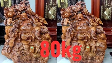 Mê mẩn trước tượng Di lặc khủng gỗ hương Gia Lai nặng hơn 80kg