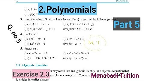 9th class maths|👩‍🏫Chapter 2|Polynomials| 🙋Exercise 2.3 |Q no 5| Part 5|With notes|