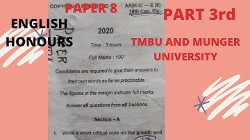 English honours previous year question paper | part 3rd | paper-8 |2020| TMBU AND MUNGER UNIVERSITY