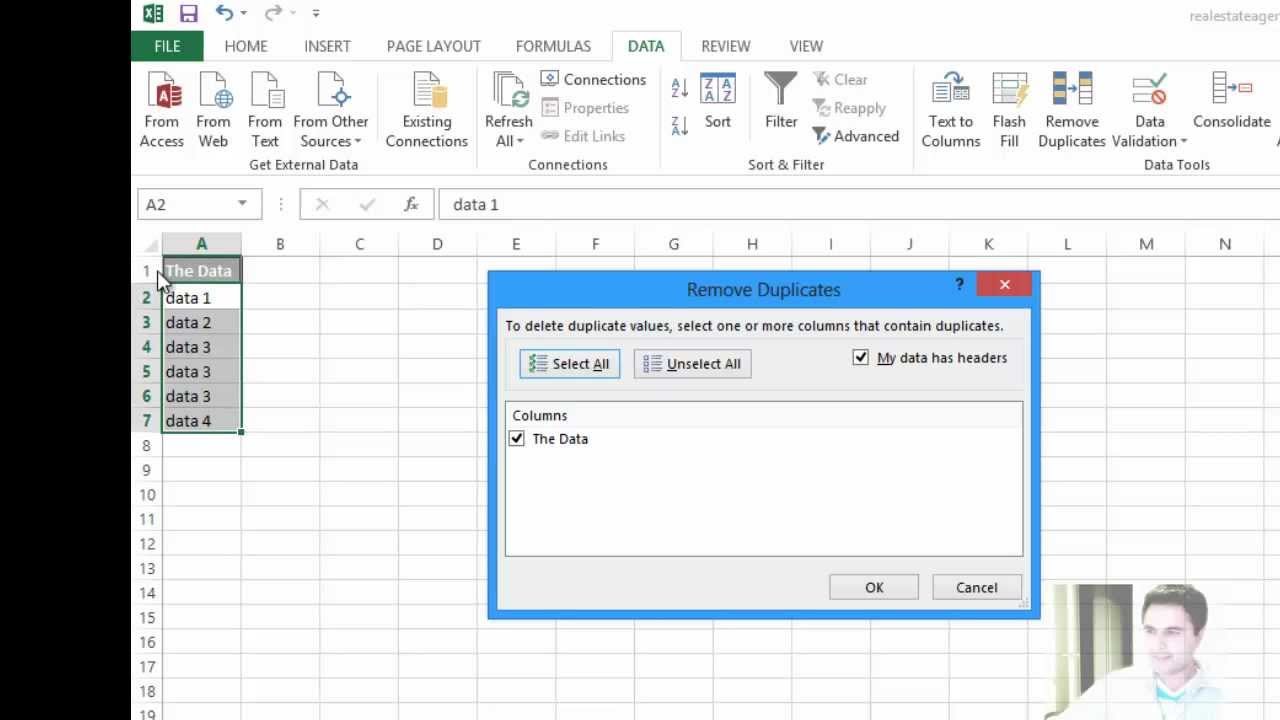 Remove duplicates Excel 2013