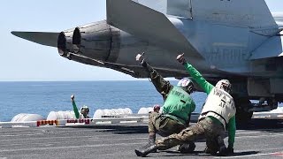 Aircraft Catapult Launches From Aircraft Carrier USS Theodore Roosevelt