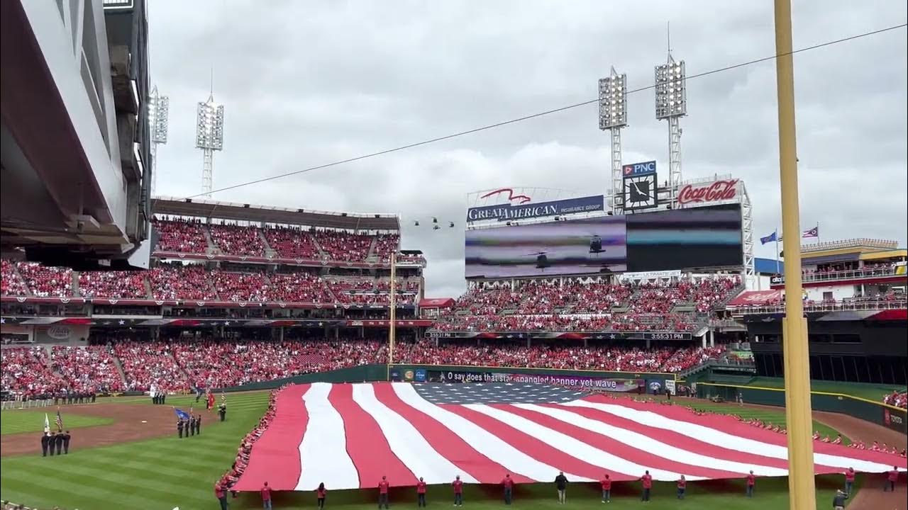 Reds opening game flyover national anthem YouTube
