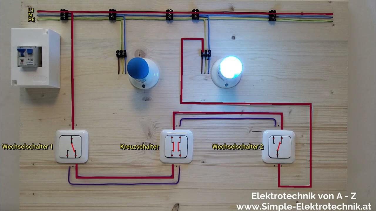 Wechselschaltung 2 Schalter 2 Lampen 2 Steckdosen Die Kreuzschaltung mit 2 Wechselschalter: Einfach und korrekt