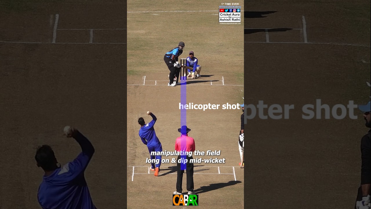 helicopter shot. manipulating long on & deep mid wicket fielder Ashish Rathi batting #cricketvideos