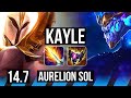 KAYLE vs AURELION SOL (MID) | 9/0/6, Rank 3 Kayle, Legendary | EUW Challenger | 14.7