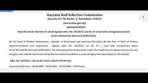 HSSC clerk final result out