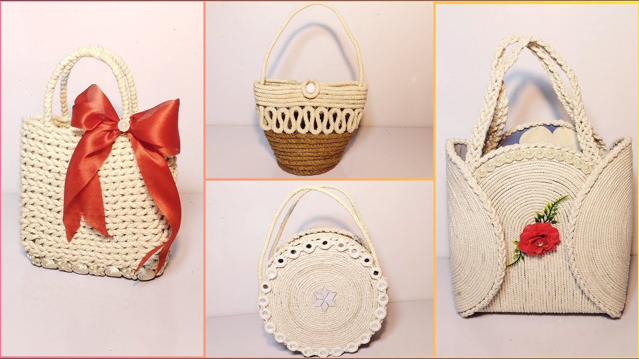 4 Different ideas of Rope bags / Diy rope bag / Rope craft / Hamna