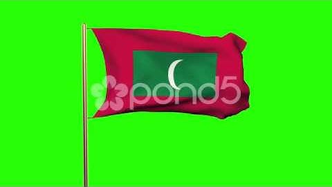 Maldives Flag With Cloud Waving In The Wind. Green Screen, Alpha Matte. Loopable
