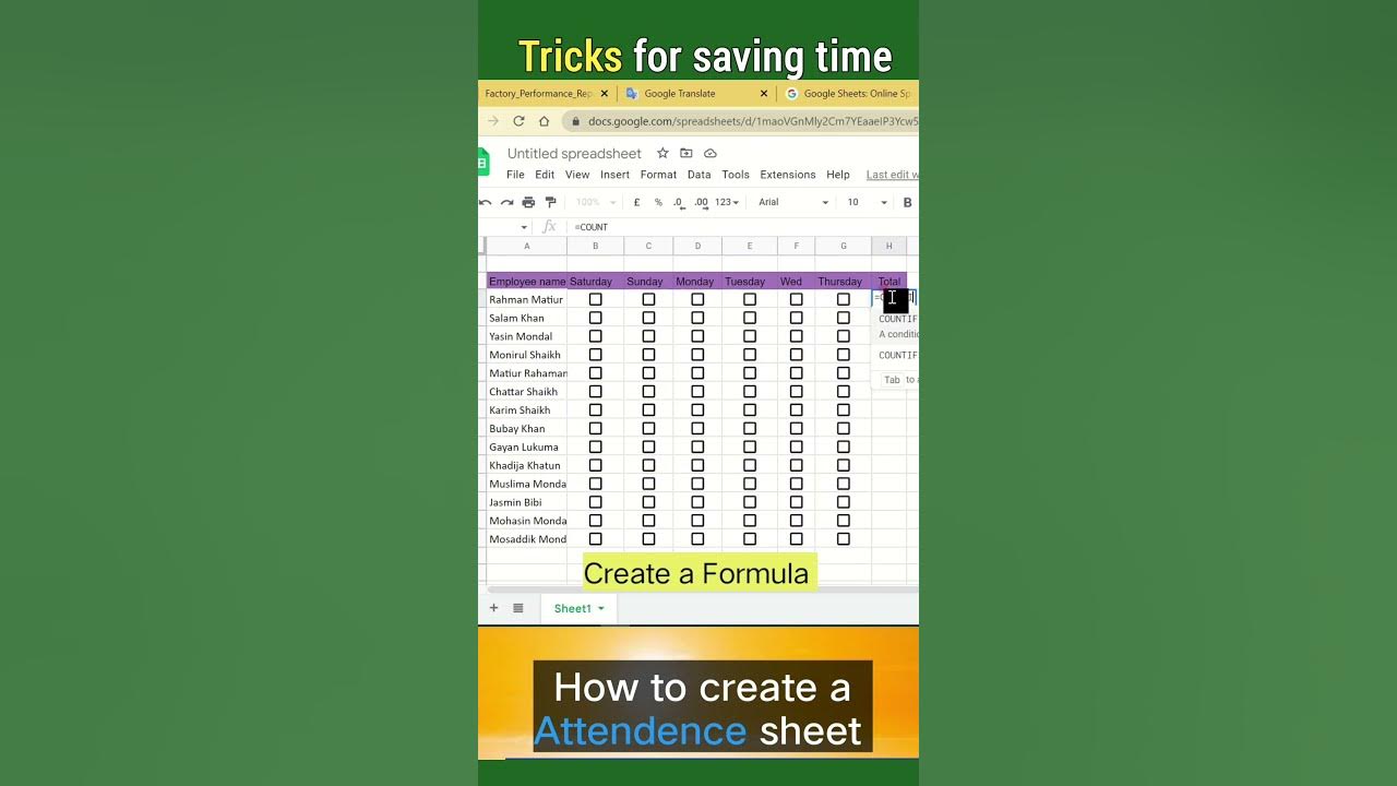 Make attendance sheet online with check boxes google sheet formula to